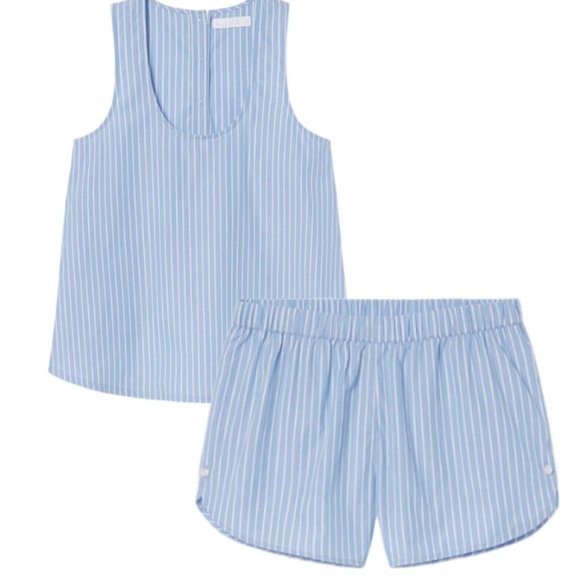 LAKE Other - LAKE Pajama 2-PC Set LARGE Top Shorts Blue White Stripe 100% Cotton